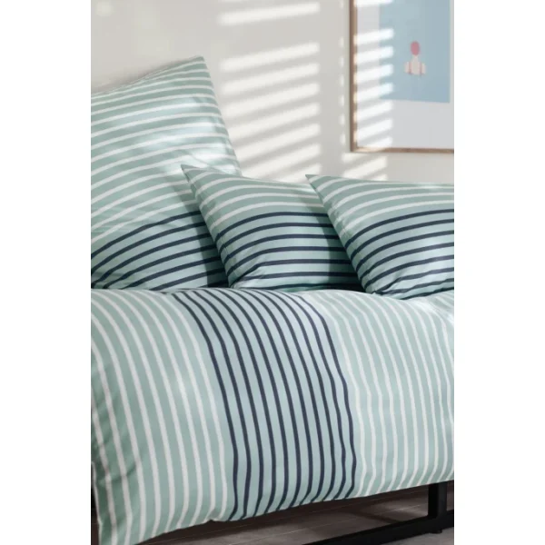 Elegante Seastripe Bettwäsche Aus Mako-Satin – 135×200 / 40×80 Cm – Aquagrün 4