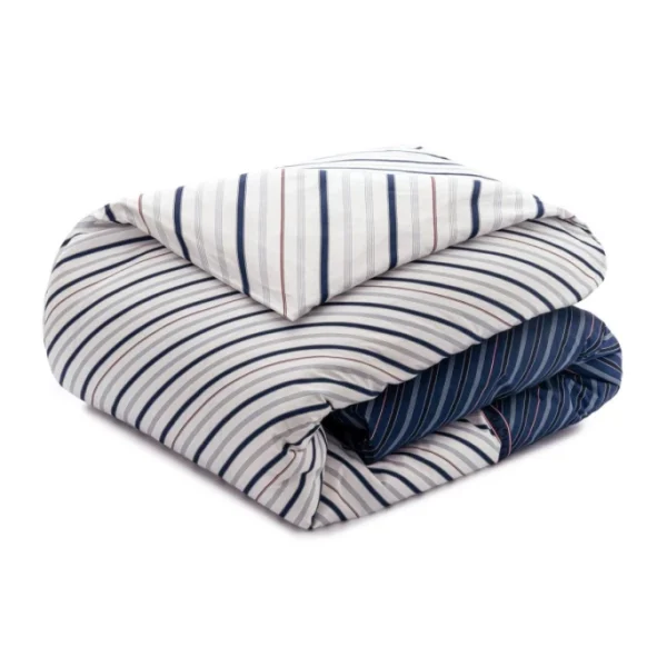 Tommy Hilfiger CLUB STRIPES Satin-Bettwäsche-Set – 155×220 / 80×80 Cm – Navy 1